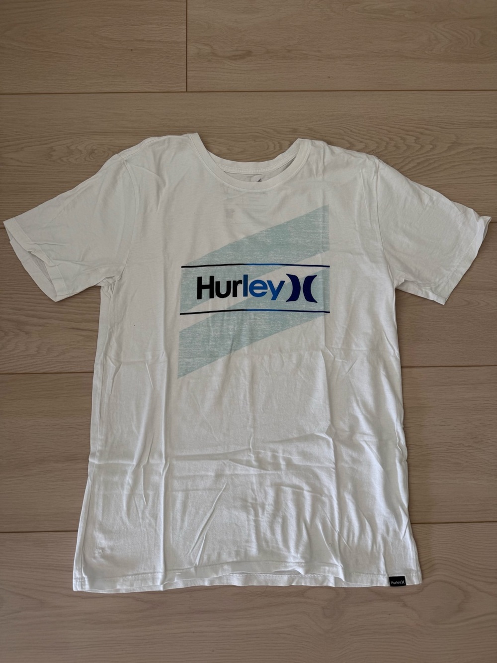 Hurley White Short-Sleeve Tee with Blue Graphic Logo
